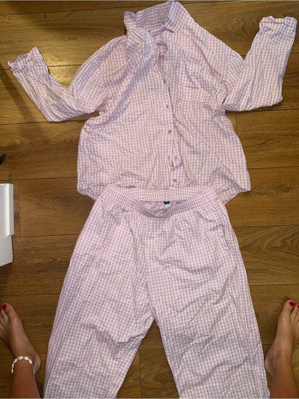 GAP Pink Gingham Button-Up Pajama Set